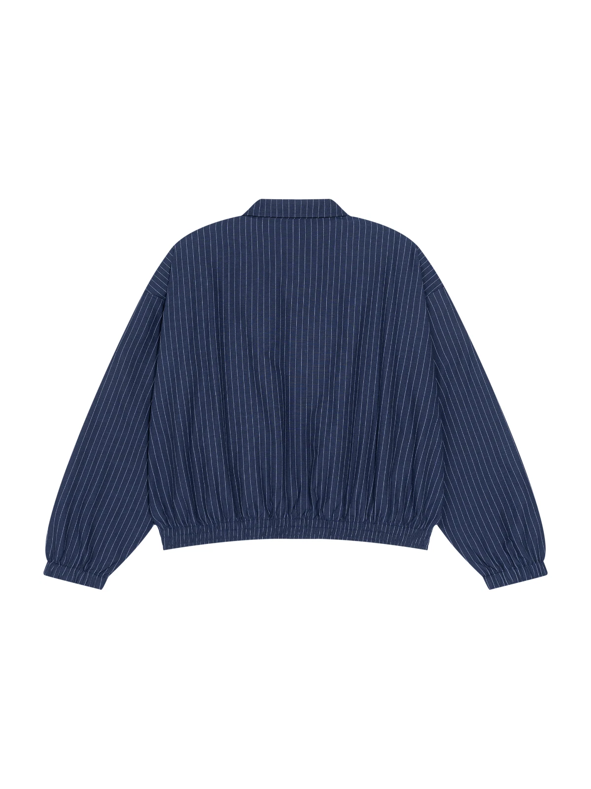 NavyWhite Pinstripe Bomber Jacket — Men's Zip-Up Poplin Layer (1) Navy/White Pinstripe Bomber Jacket — Men's Zip-Up Poplin Layer