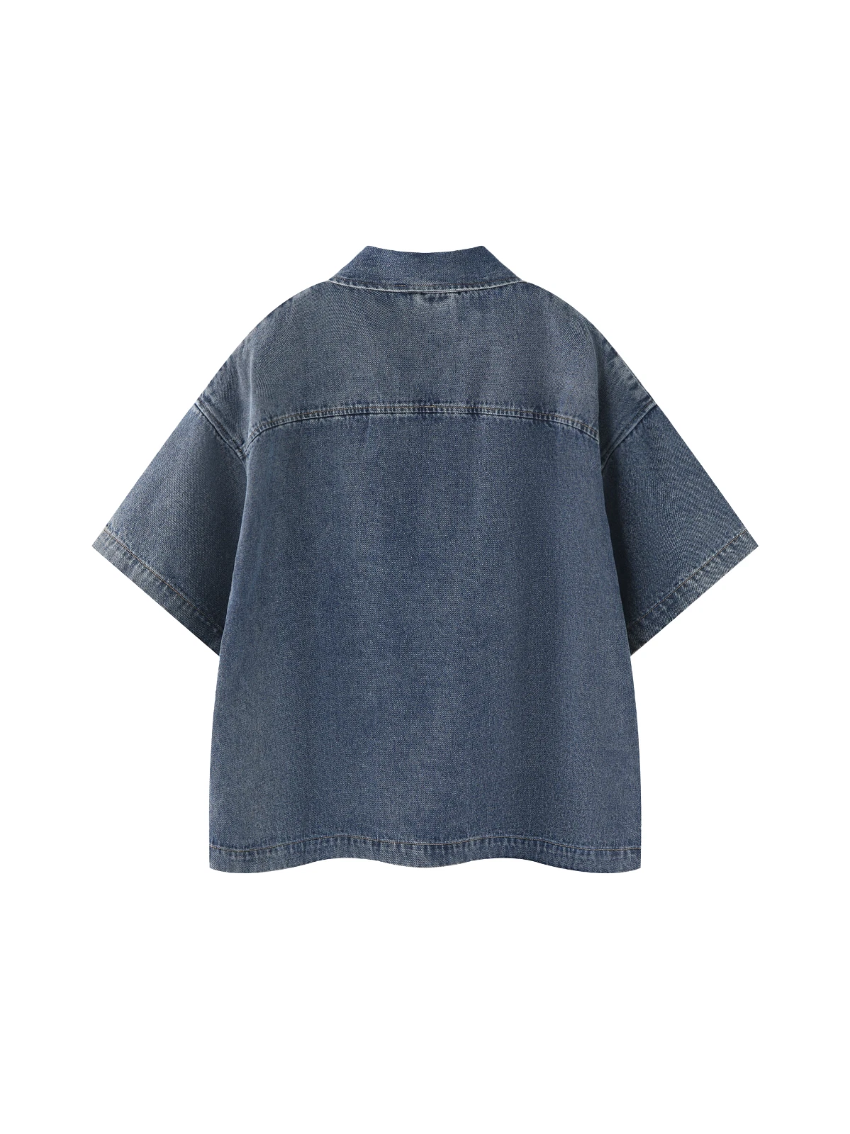 Washed Blue Denim Half-Zip Shirt — Men's Boxy Short Sleeve Top (3) Washed Blue Denim Half-Zip Shirt — Men's Boxy Short Sleeve Top